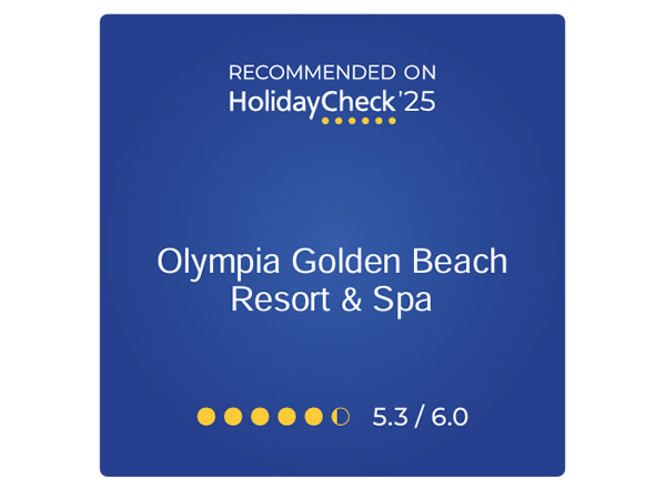 Recommended on HolidayCheck 2025 - Olympia Golden Beach Resort & Spa